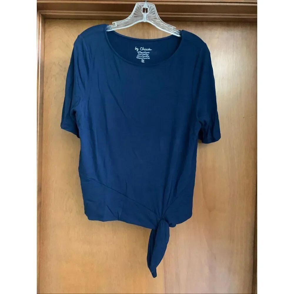 Chico’s Navy Blue Top with Tie at Side #Chico’s SIZE 1 #casual #business wear